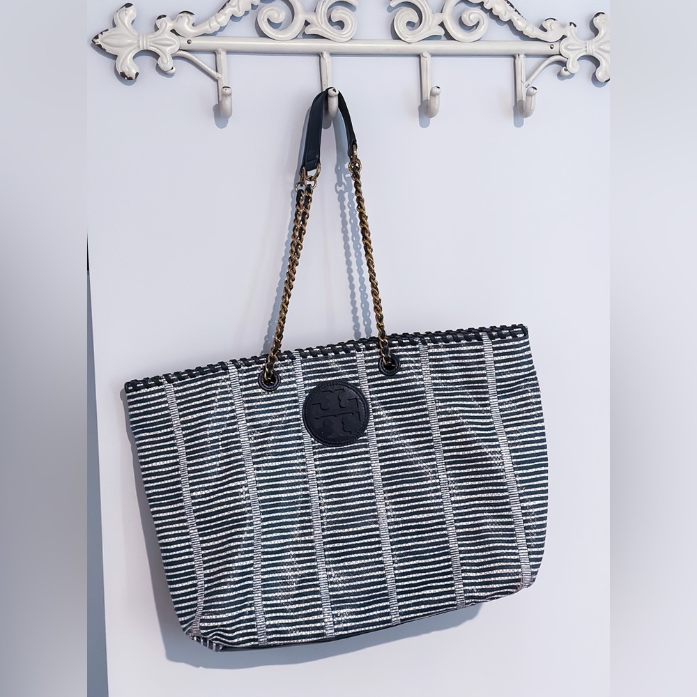 Tory Burch Navy Snakeskin Tote